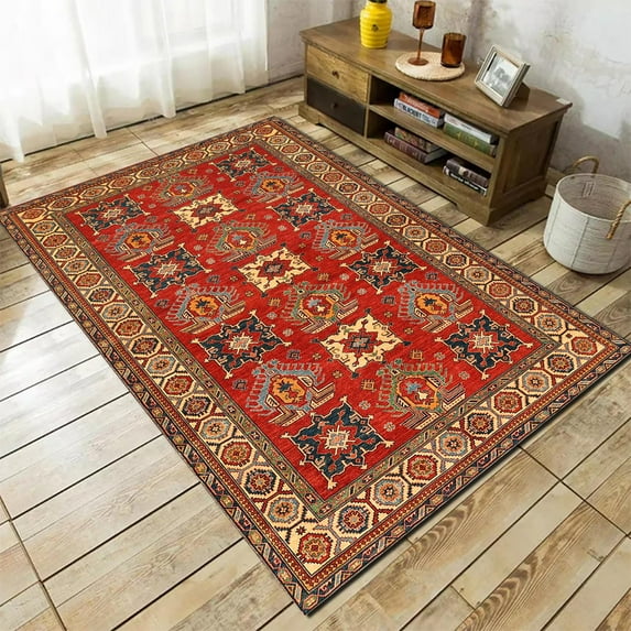 Floral Area Rug,Retro Watercolor Plants Red Flowers Living Room Sofa Carpet Floor Mat, Non-Slip Durable Washable Carpet Suitable For Children And Girls Bedroom Home Decoration-4x6ft