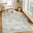 thumbnail image 1 of Floral Area Rugs 5x7, Dark Blue Washable Rug for Living Room, Bedroom, Low Pile Non Slip Stain Resistance Indoor Boho Carpet Mat for Farmhouse, Dining Room, Office, 1 of 7