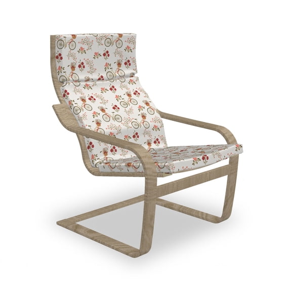Floral Armchair Pad and Slipcover, Nostalgic Romance Bikes Baskets Full of Poppy Flowers Love Birds Spring, 1 Piece Soft Cushion Replacement with Removable Cover, Multicolor, by Ambesonne