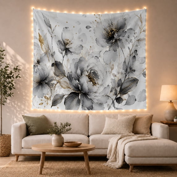 Floral Arrangement Fluid With Art Scene, Mystical Fantasy for Space Lovers, Galaxy Room Decor Room Accent, Mother's Day Gift, Tapestry Wall Hanging for Bedroom and Dorm