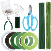Floral Arrangement Kit with Green Tape and Wire, Flower Tools Include Floral Wire Cutter and Scissor, Pearl Corsage Pin Bouquet Wrap Florist, Flower Project