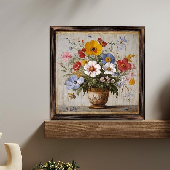 Floral Arrangement Vintage Style Wooden Sign Wall Plaque - Vintage Art Decoration, Wall Decoration - Ideal Gift For Home Decoration, Living Room, Bathroom, Bedroom, Garden, Dining, Bar, Cafe, Festi
