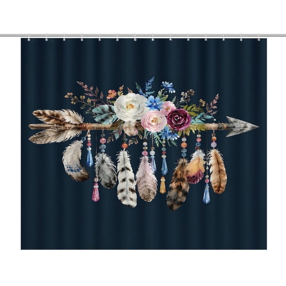 Floral Arrow Feathers Beads Print Shower Curtain,Cloth Fabric Waterproof Polyester Bathroom Home Decor Set with Hooks