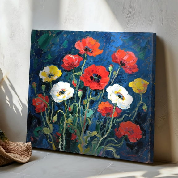 Floral Art Bold Brushstroke Flower Poster On Deep Blue Home Decor, 8x12 UNFRAMED