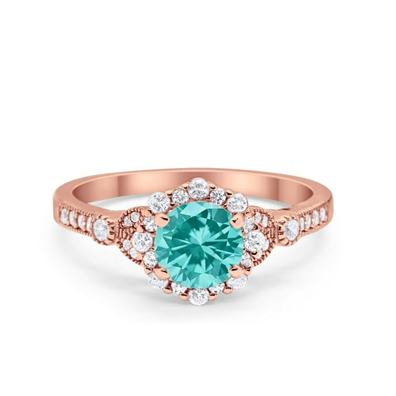 Floral Art Deco Ring Rose Tone Paraiba Tourmaline CZ 925 Sterling Silver Size 12