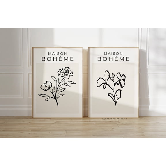 Floral Art Minimal Flower Line Drawing Neutral Botanical Set 2