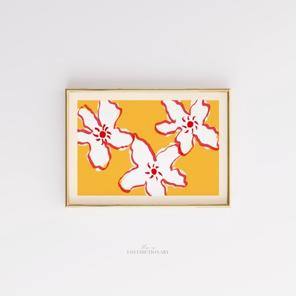 Floral Art Print White Flowers On Yellow