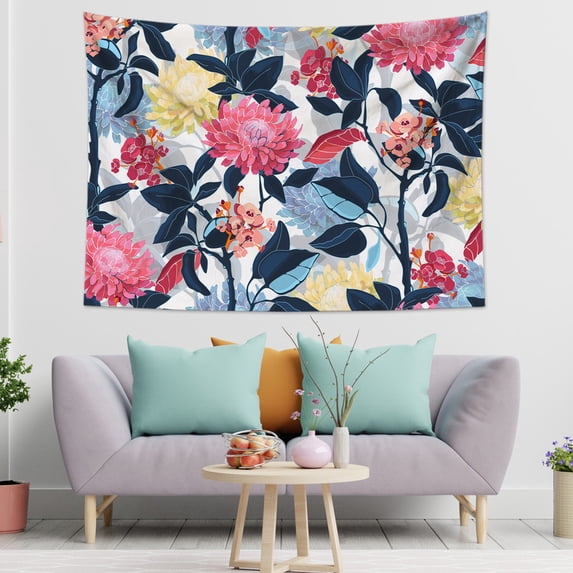 Floral Art Tapestry, Red Blue Yellow Floral Wall Hanging Tapestry, Bedroom Living Room Dormitory Decoration, Wall Art Decoration