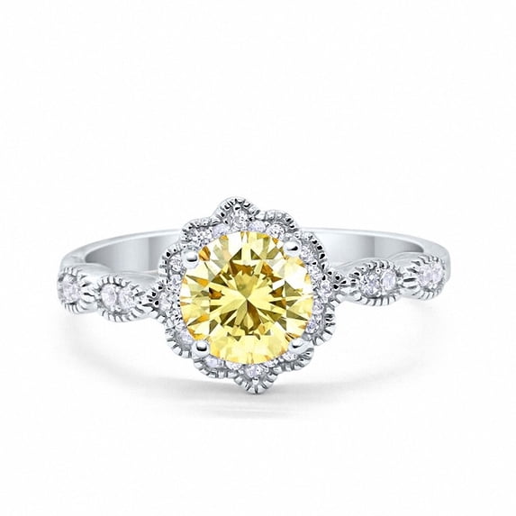 Floral Art Wedding Bridal Ring Yellow Cubic Zirconia 925 Sterling Silver size 4