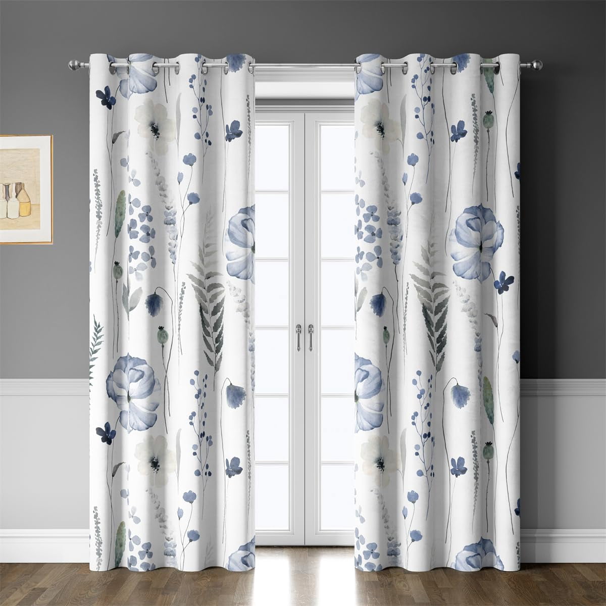 Floral Artistic Blackout Curtains with Light Blocking Thermal Black ...
