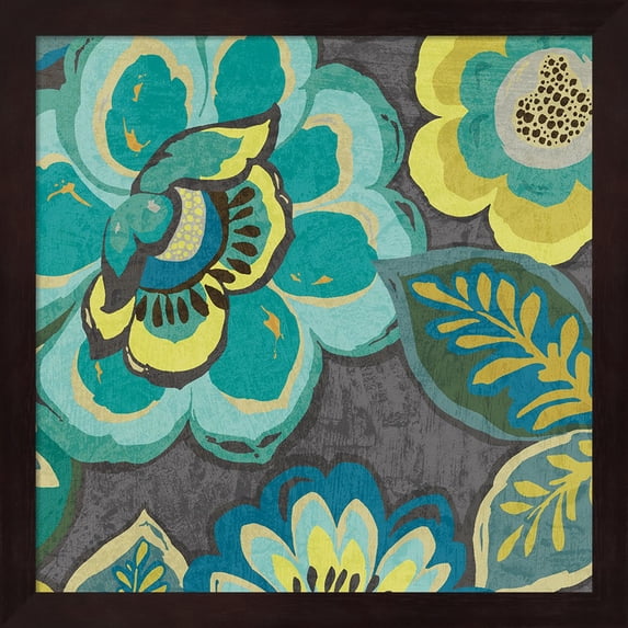 Floral Assortment Teal on Dark Grey Crop I by Wild Apple Portfolio, Framed Wall Art, 13.25W x 13.25H