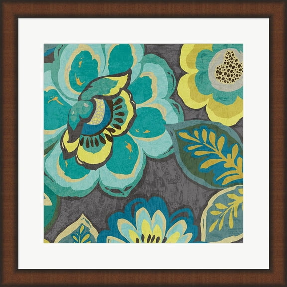 Floral Assortment Teal on Dark Grey Crop I by Wild Apple Portfolio, Framed Wall Art, 19.75W x 19.75H
