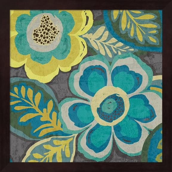 Floral Assortment Teal on Dark Grey Crop III by Wild Apple Portfolio, Framed Wall Art, 13.25W x 13.25H