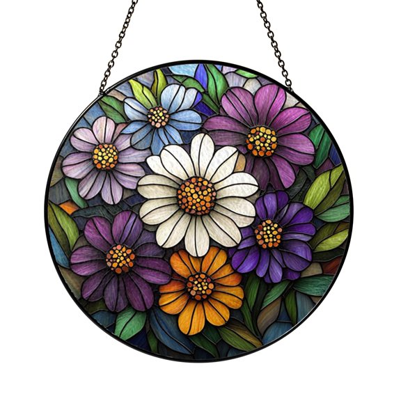 Floral Aster Window Hanging – Stained Glass Effect Art