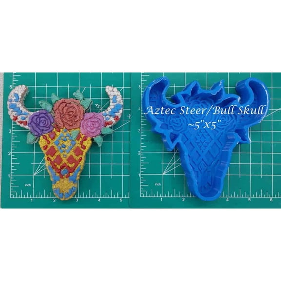 Floral Aztec Design Steer or Bull Skull Silicone Freshie Mold