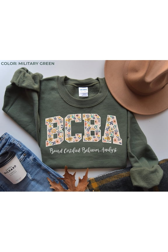Floral BCBA Sweathirt, Board Certified Behavior Analyst TShirt, Autism Awareness Shirt Varsity Font BCBA Tee for BCBA Group, F2222 Tshirt All Size S-5XL