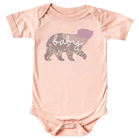 Floral Baby Bear Bodysuit or Shirt for Girls Kids Baby Cub Flowers Tee Peach Bodysuit Newborn