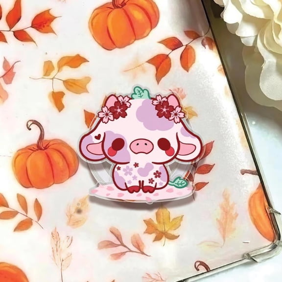 Floral Baby Calfs Acrylic Phone Grip, Sakura Cow Holder, Hibiscus Cow Magnetic Griptok