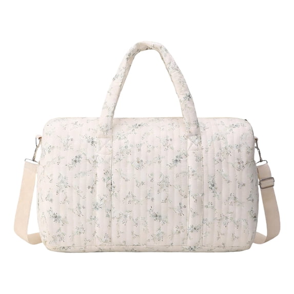 Floral Baby Diaper Bag Tote Mommy Bag, Women Quilted Cotton Medium Travel Duffle Bag, Cute Cotton Diaper Bags Crossbody Baby Bags for Girl Mom
