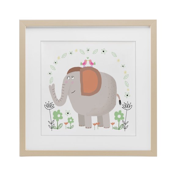 Stupell Industries Floral Baby Elephant Illustration Birch Framed Print Under Glass, design by Carla Daly, 13 x 13