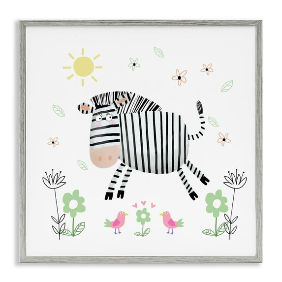 Stupell Industries Floral Baby Zebra Illustration Gray Framed Giclee Art, design by Carla Daly, 12 x 12