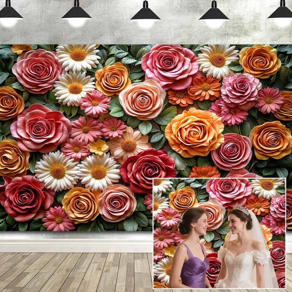 Floral Backdrop,Colorful Rose Flowers Wall Photo Background,Romantic Roses Banner,Mother's Day Wedding Bridal Shower Birthday Spring Tea Bachelorette Party Decorations Photo Studio Props-7x5FT