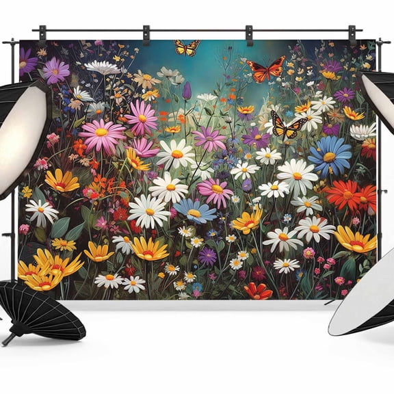 Floral Backdrop for Photography, Vintage Colorful Daisy Butterfly Nature Photo Backdrop Portrait Background Party Banner Photo Backgrounds for Studio Booth Props, 7x5ft