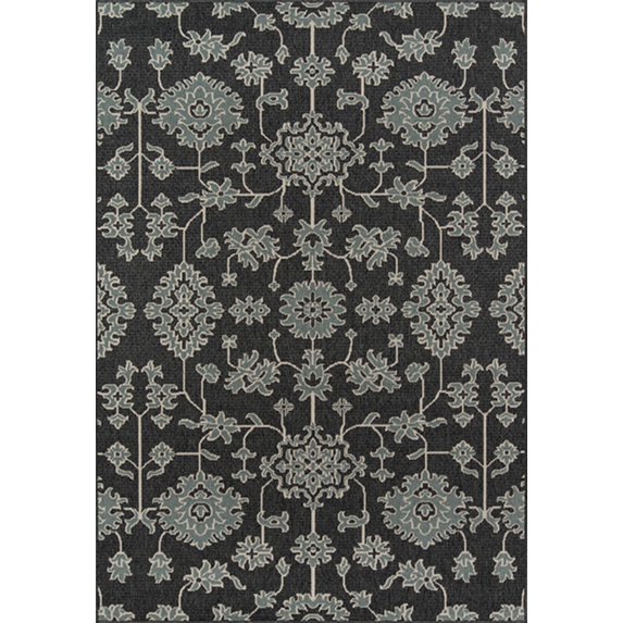 Floral Baja Outdoor Rug in Charcoal - Rectangle 5'3" X 7'6"