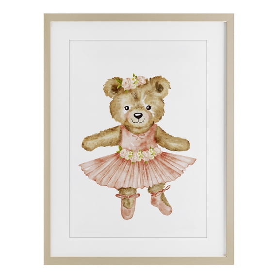 Stupell Industries Eclectic Floral Ballerina Teddy Bear Birch Framed Print Under Glass, 17 x 23, by Amy Hall