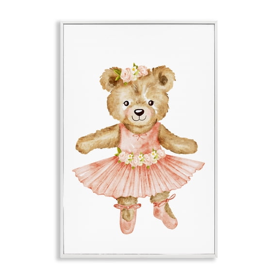 Stupell Industries Eclectic Floral Ballerina Teddy Bear White Framed Giclee Art, 12 x 18, by Amy Hall