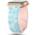 thumbnail image 1 of Floral Band Compatible with Apple Watch Women 42(Series 1/2/3)/44/45/46/49mm, Engraved Cute Flower Silicone Dressy Strap for iWatch Series 10 9 8 7 6 5 4 3 2 1 SE Ultra, Blue+Pink, 1 of 5