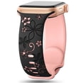 thumbnail image 1 of Floral Band Compatible with Apple Watch Women 42(Series 1/2/3)/44/45/46/49mm, Engraved Cute Flower Silicone Dressy Strap for iWatch Series 10 9 8 7 6 5 4 3 2 1 SE Ultra, Black+Pink, 1 of 6