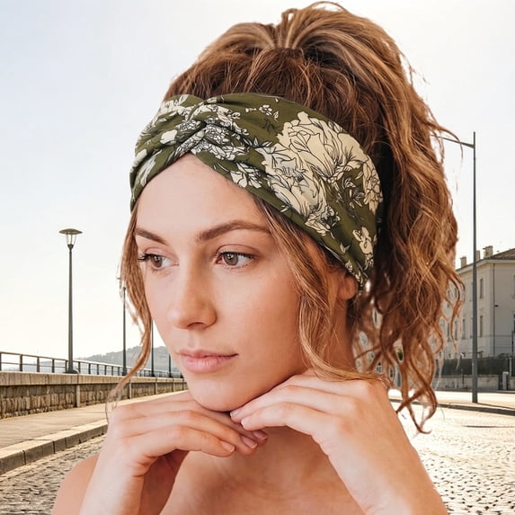 Floral Bandana Headbands for Women Knotted No Head Bands Soft Turban Headband Hair Accessories Boho Casual Sport Hair Accessories for Women Yoga Workout(Green,One Size)