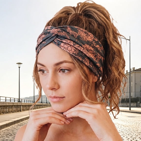 Floral Bandana Headbands for Women Knotted No Head Bands Soft Turban Headband Hair Accessories Boho Casual Sport Hair Accessories for Women Yoga Workout(Grey,One Size)