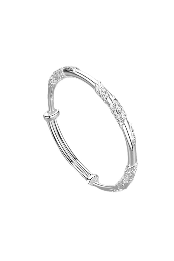 Floral Bangle Bracelet for Women, Vintage Alloy Cuff with Push Clasp
