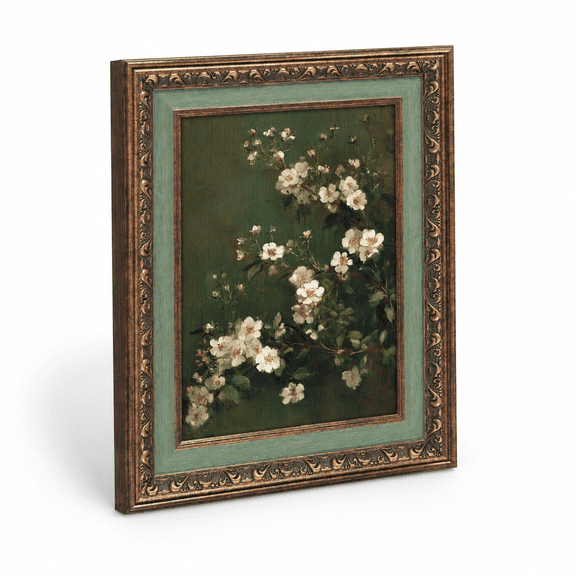 Floral Baroque Artwork 16"L x 13"W Framed Canvas Botanical Wall Print