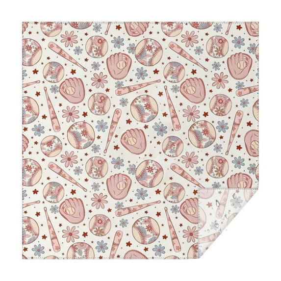 Floral Baseball Pattern Square Tablecloth,Waterproof Square Table Cover,Wipeable Spillproof Washable Table Cover for Home Kitchen Party Decor 52"x52"(132x132cm)