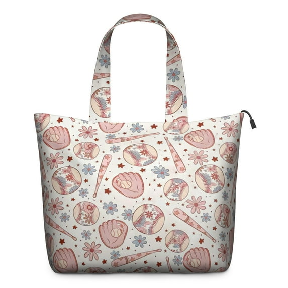 Floral Baseball Pattern Travel Tote Bags for Women Carry On,Large Weekender Bags for Women Travel,Multi Functional Duffle Bag for Work,Shopping,Sports