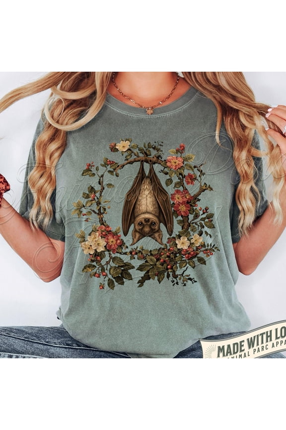 Floral Bat TShirt Retro Cottagecore Graphic Tee Cute Bat and Daisies Halloween Bats Tee Cu