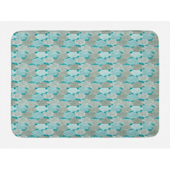 Floral Bath Mat, Abstract Graphical Composition of Roses, Plush Bathroom Decor Mat with Non Slip Backing, 29.5" X 17.5", Sea Blue Multicolor, by Ambesonne