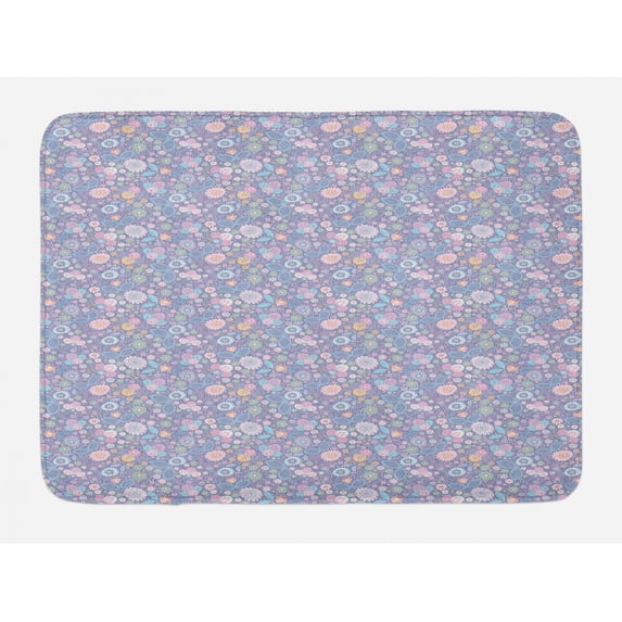 Floral Bath Mat, Botanical Romantic and Victorian Illustration of Mix Flowers in Pastel Tones, Plush Bathroom Decor Mat with Non Slip Backing, 29.5" X 17.5", Multicolor, by Ambesonne