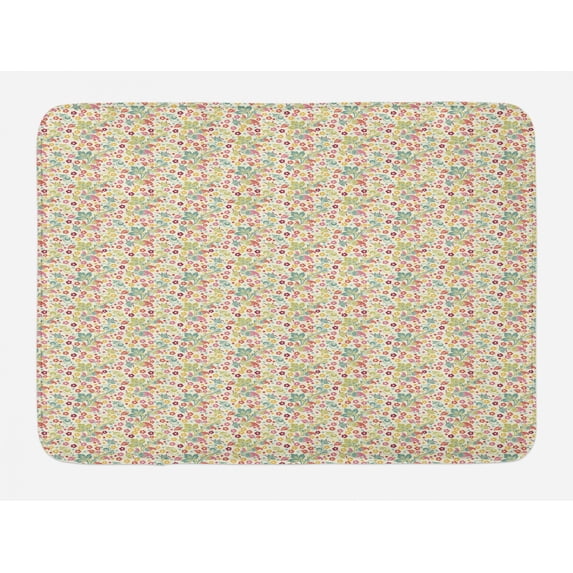 Floral Bath Mat, Colorful Summer Flowers with Retro Effect Lively Garden in Blossom Themed Art, Plush Bathroom Decor Mat with Non Slip Backing, 29.5" X 17.5", Multicolor, by Ambesonne