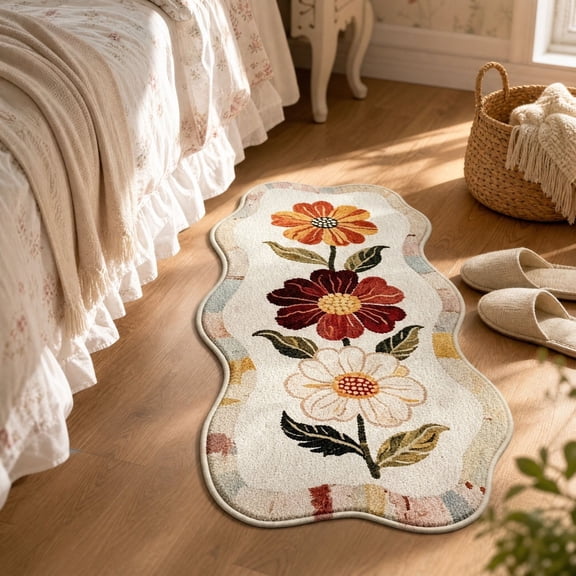 Floral Bath Mat, Cute Bath Mat for Bathroom, Unique Flower Shaped Bathroom Rug, Soft & Absorbent Tufted Bath Rugs with Non Slip Backing for Farmhouse Cottagecore Decor, 16'' x 24''