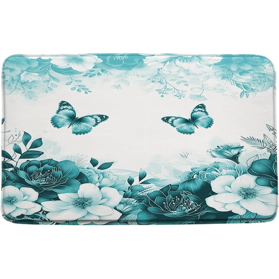 Floral Bath Mat Funny Flower Blossom Butterfly Spring Plant Botanical Rustic Retro Bathroom Kitchen Rugs,17.8x29.5 Inch