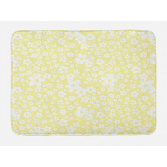 Floral Bath Mat, Graphic Daisy Blossoms Design on Yellow Background Spring Flowers Artwork, Non-Slip Plush Mat Bathroom Kitchen Laundry Room Decor, 29.5 X 17.5 Inches, Yellow and White, Ambesonne