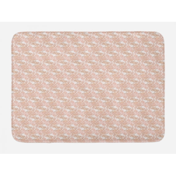 Floral Bath Mat, Hand Drawn Rustic Botany Blossoms Romantic Print, Plush Bathroom Decor Mat with Non Slip Backing, 29.5" X 17.5", Pale Peach Blush, by Ambesonne