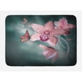 thumbnail image 1 of Floral Bath Mat, Orchid Flower with Butterfly Soft Fresh Spring Nature Theme Art Photo, Non-Slip Plush Mat Bathroom Kitchen Laundry Room Decor, 29.5 X 17.5 Inches, Baby Pink and Jade Green, Ambesonne, 1 of 2