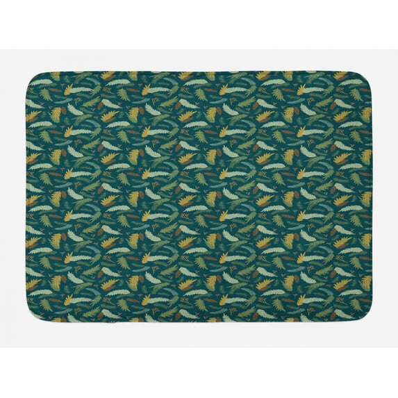 Floral Bath Mat, Pattern of Christmas Tree Ornamental Plants, Plush Bathroom Decor Mat with Non Slip Backing, 29.5" X 17.5", Hunter Green Multicolor, by Ambesonne
