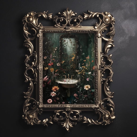 Floral Bathroom Print, Botanical Bathroom Flower Vintage Poster, Dark Academia Print, Dark ÑOttagecore Decor, Moody Wildflowers Art UNFRAMED PAPER POSTER, Home Decor, Vintage Gift