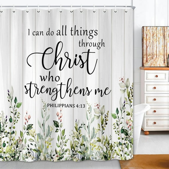 Floral Bathroom Shower Curtain Sets,Inspirational Quote Shower Curtains for Bathroom,Watercolor Natural Plant Leaves with Floral Bathroom Shower Curtain Set with Hooks,Fabric Bath Curtain 70X70in